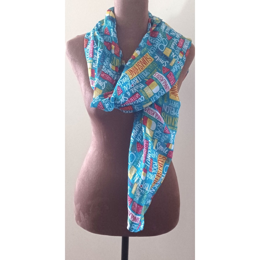 Tropical Summer Print Scarf Sarong Women OS Blue Word Beachwrap Pool Sheer